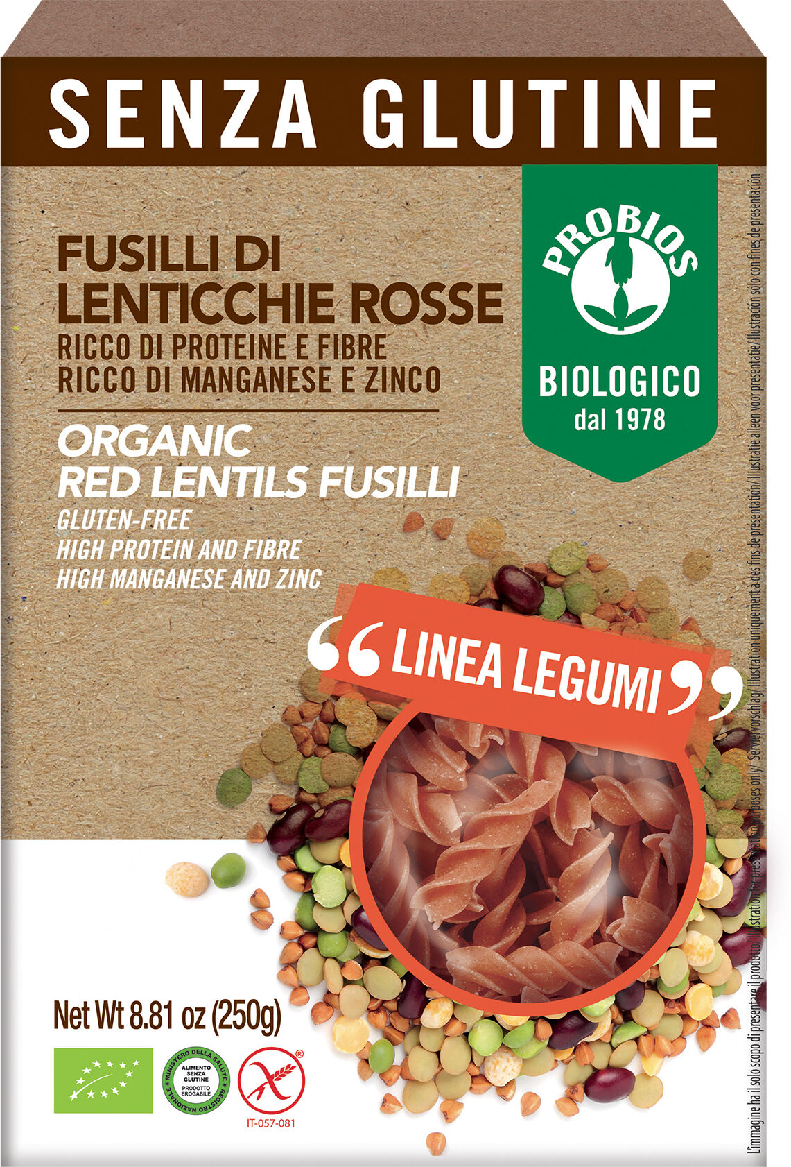 Probios 100%fusilli Lent.Rosse