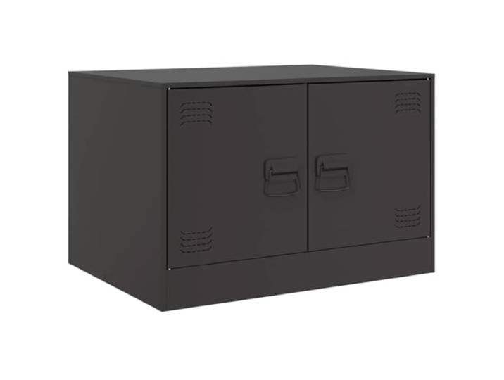 fsahslih Couchtisch Schwarz 67x50x44 cm Metall Beistelltisch mit Türen Industrieller Kaffeetisch aus Stahl für Wohnzimmer, Robuste 75kg Belastbarkeit & 2 Türen für Ordentliche Aufbewahrung.