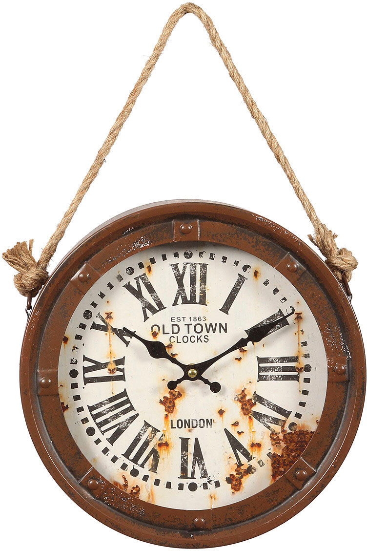 Wanduhr AMBIENTE HAUS "Old Town Schiffs Wanduhr 27,7cm", braun, B:5cm H:27,7cm, Wanduhren, Wanduhr braun B/H/T: 5cm x 27,7cm