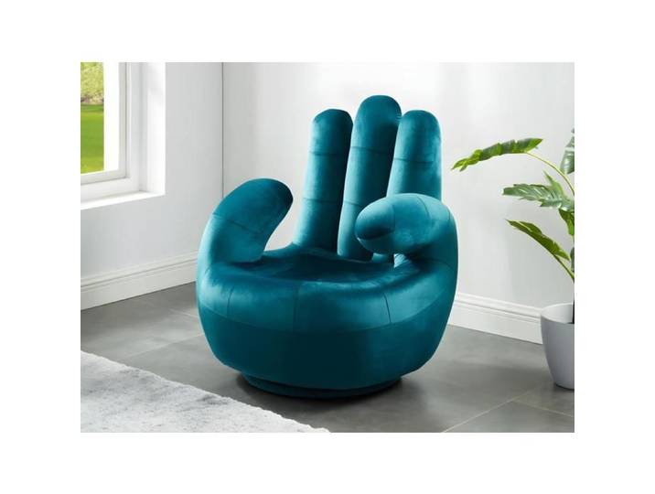 Fauteuil main pivotant CATCHY en velours - Bleu canard