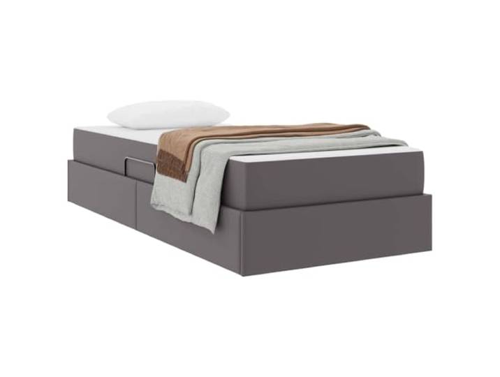 KTHLBRH Boxspringbett Grau Leder mit Matratze für Einzelbett Metallgestell, hydraulischer Heber, 204 x 90 cm, pflegeleicht