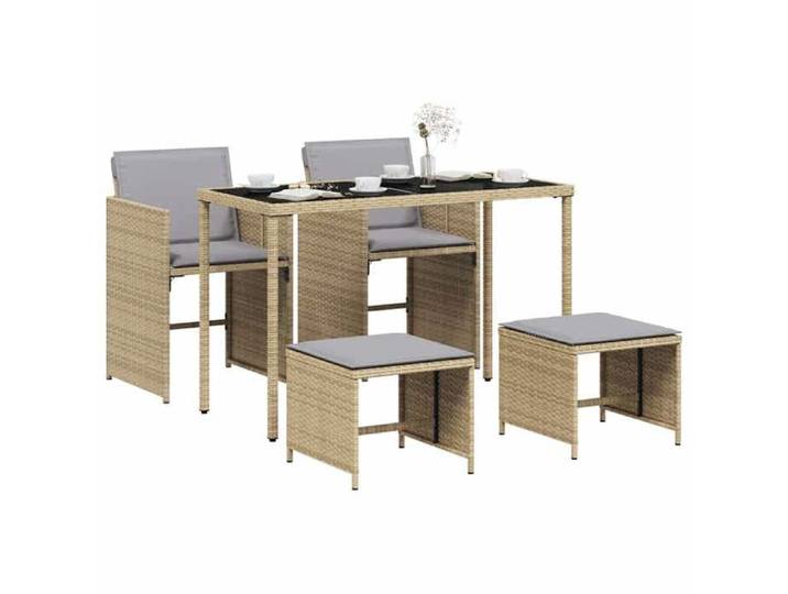 Mobilier de balcon Beige - Ensemble à manger de jardin - coussins 5 pcs - mélange beige rotin - montage facile_01_27103
