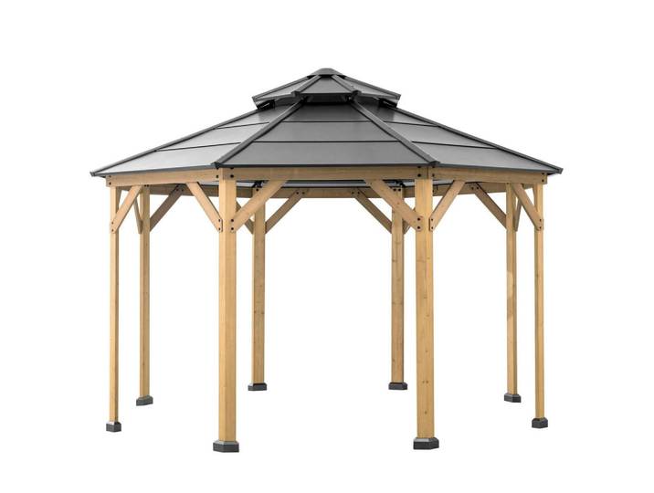 Pavillon, Holz, Zeder, 396x318x396 cm, wetterfest, Sonnenschutz, Pavillons