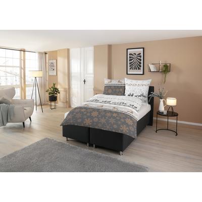 Bettwäsche CASATEX "Winterworld", grau (weiß, anthrazit), B/L: 135cm x 200cm, 1 Stk., 1 Stk., Biber, B/L: 80cm x 80cm, 2 Stk., Biber, Obermaterial: 100% Baumwolle, Bettwäsche, Bettwäsche, Hirschmotive, Schneekristalle, kuschelig
