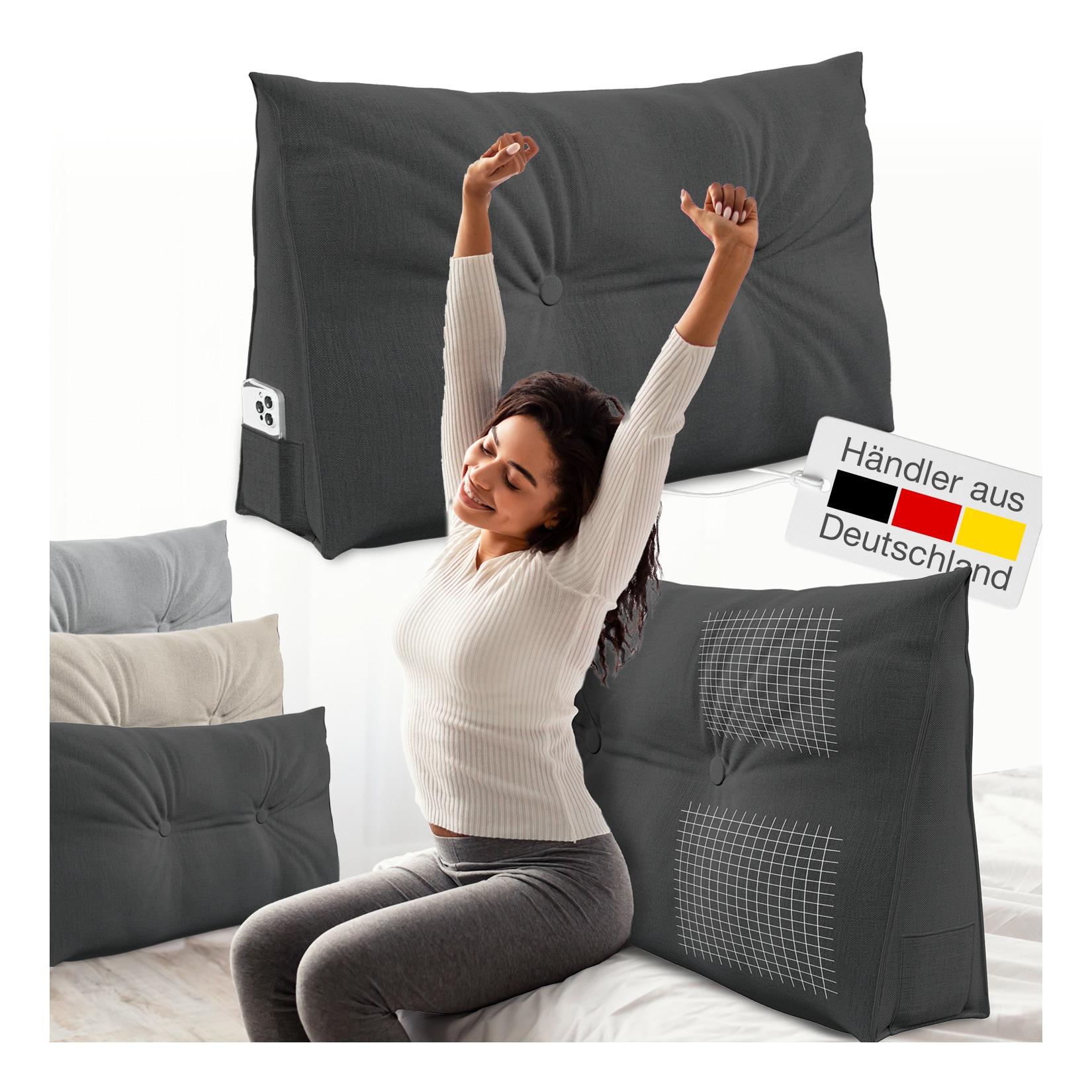 ELONEO Rückenkissen Bett- und Rückenstützkissen >Anthrazit< 90cm