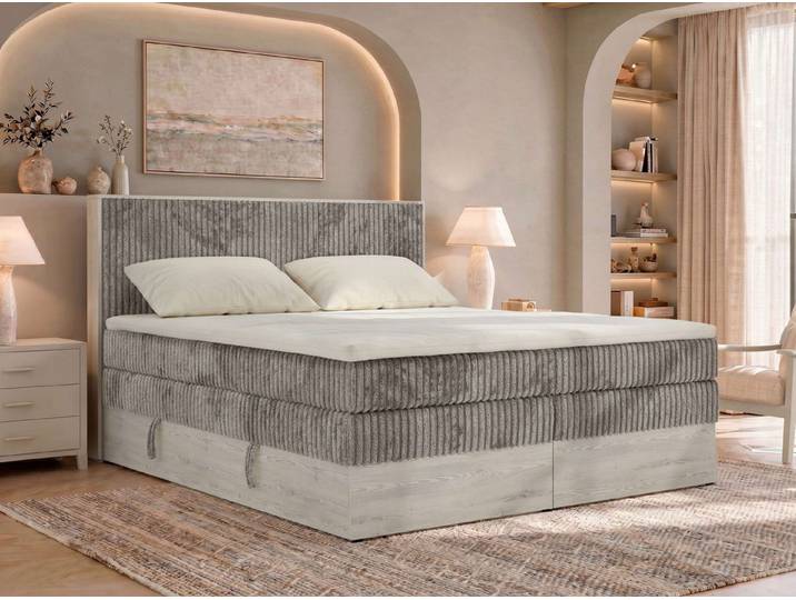 MKS MÖBEL Boxspringbett NORDIC KING (Packung, Doppelbett King-Size, Topper Visco/T25, holz Optik), inklusive Bettkästen und Topper, Matratzenhärte H3/H4