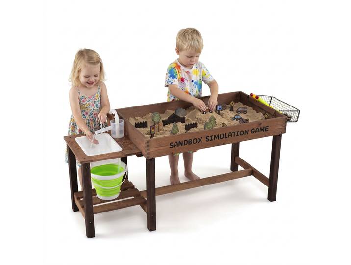 Buitenspeelkeuken voor Kinderen Zandbak met Waterpomp Emmer Accessoires & Zandscheppen Waterspeeltafel