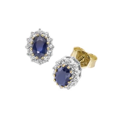 Paar Ohrstecker LUIGI MERANO "mit Saphir und Zirkonia, Gold 375", blau, Ohrringe, Damen, Gelbgold 375
