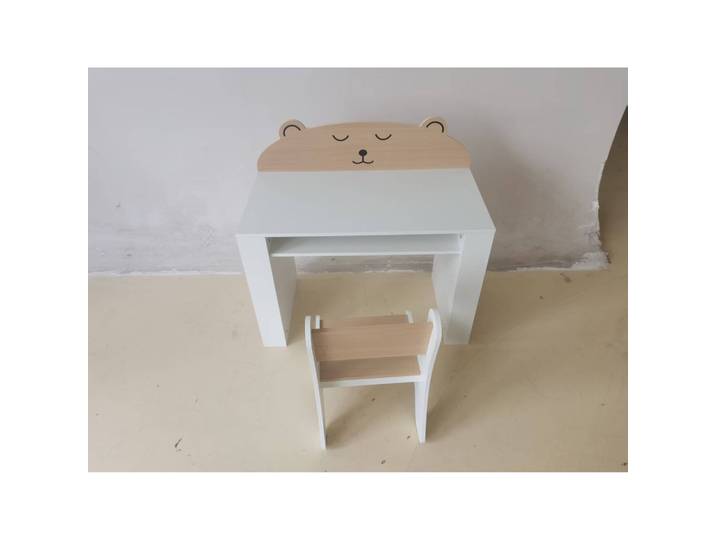 AIYAPLAY Table Enfant Bois Blanc Ourson avec Chaise et Rangement