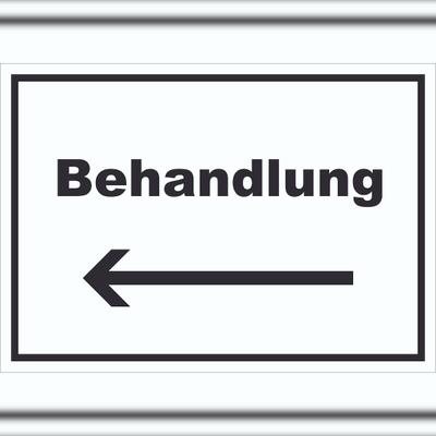 HB-Druck Behandlung Schild mit Text und Richtungspfeil links Behandlungsraum waagerecht A3 (297x420mm)