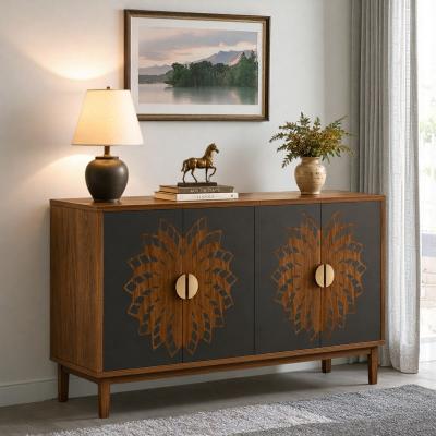 ZWYO HOSIMU "63"" Vintage-Style Decorative Storage Sideboard Cabinet with Carved Doors and Adjustable Shelves for Entryway, Living Room"