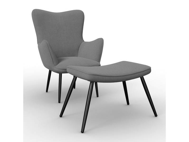 Sessel mit Hocker Aurora Cord Grau