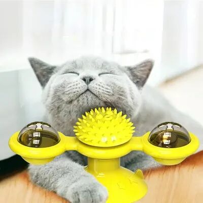 Combo Retail Shop Wind Mill Cat Toy, Interactive Pet Toys For Cats, Puzzle Cat Game Toy, Kitten Turn Table Brush Teeth Pet Supplies yellow