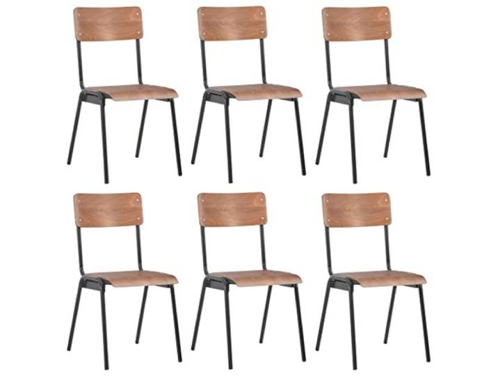 Coespram 6er Set Esszimmerstühle Stapelbar Braun Schwarz Sperrholz Platzsparende Küchenstühle aus robustem Sperrholz mit Stahlbeinen, tragfähig bis 110 kg, ideal für Essen und Küche.