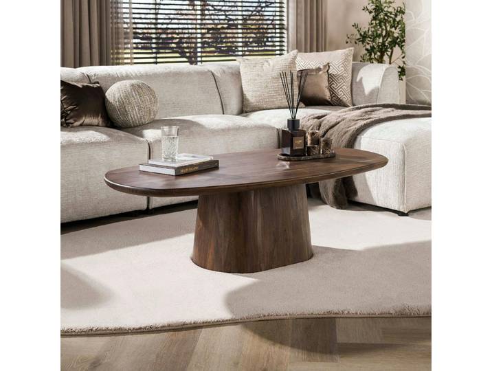 Table Basse Ovale Bois D'Acacia Foncé Design Organique Nako
