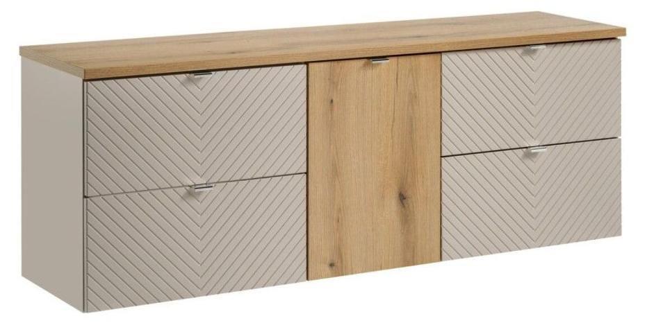 Meublorama Ensemble AOKI wastafelmeubel met lades, wasmand en eikenhouten wastafelblad