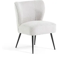 RATTATAN Gepolsterter Sessel mit Federkern,Sessel aus weichem Boucléstoff,Metallfüße,Wohnzimmer,Schlafzimmer,klassisches Design–Irene–Elfenbein