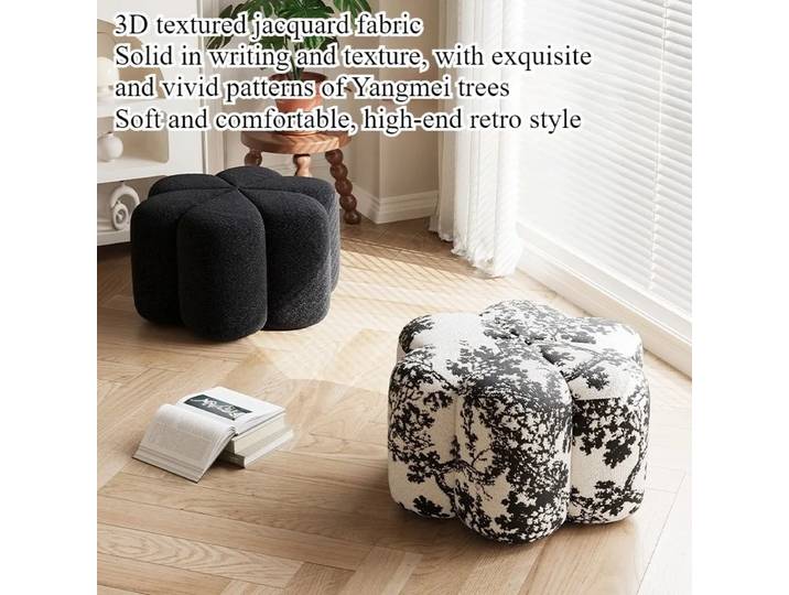 Tabouret rond crème de style minimaliste, design pétale, luxe léger, design raffiné, pour salon, tabouret à chaussures, tabouret d'entrée.