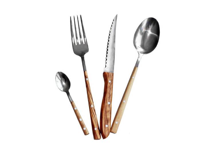 NATUREHOME Besteck-Set Tafelbesteck Sets aus Edelstahl mit Olivenholzgriff (4-tlg), 6 Personen, Olivenholz/Edelstahl, Nachhaltig, Handarbeit, Design