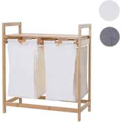 Wäschesammler HWC-B83, Laundry Wäschesortierer Wäschekorb Wäschebehälter, Bambus 2 Fächer 74x64x33cm 70l ~ weiß