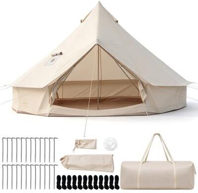 Costway Waterproof Bell Tent with Stove Jack Accommodates and Mesh Windows Doors-M