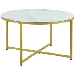 Helloshop26 - Runder Couchtisch für das Wohnzimmer 45 x 80 cm weiß/goldener Marmor
