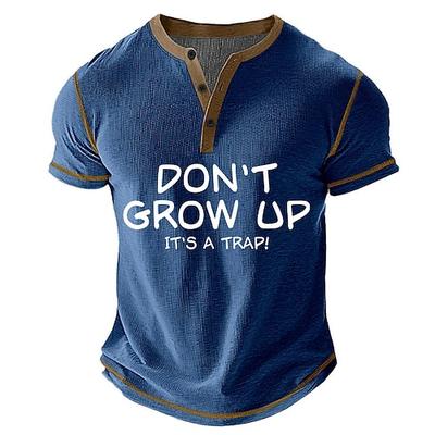 Herren Lustiges T-Shirt mit kurzen Ärmeln Henley Grafik mit dem Zitat 'Wachstum ist eine Falle!' - Lifestyle Humor