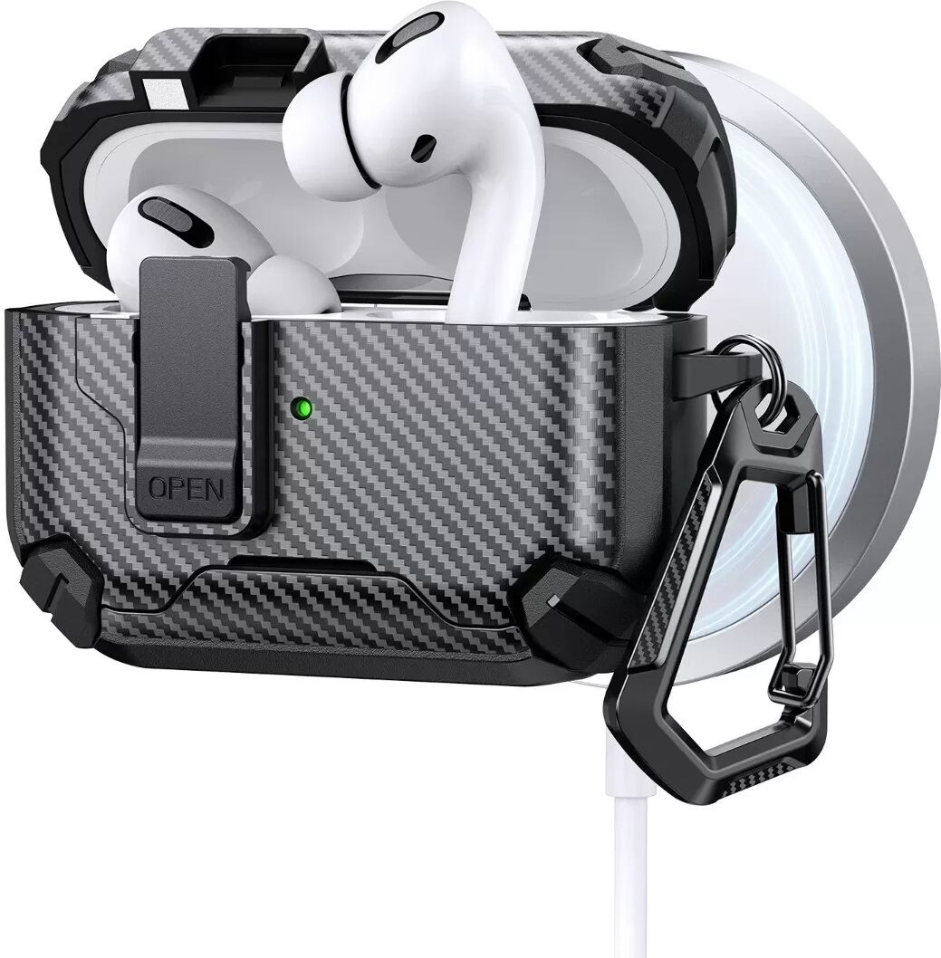 INF Schutzhülle kompatibel mit AirPods — PC+TPU Schwarz mit 360° drehbarem Ständer, kabelloses/kabelgebundenes/magnetisches