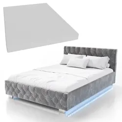 Juskys Polsterbett Nizza 140x200 cm – Matratze, Stauraum & LEDs - Samtbezug mit Steppung - Grau