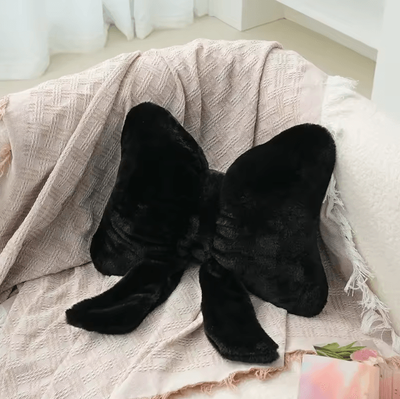 Uplift Curations FluffEase Pink Bow Rabbit Fur Sofa Pillow Plush Car Seat Cushion & Backrest Support black
