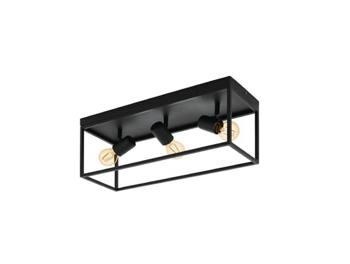 Eglo Luminaire plafonnier Silentina\, 3 lampes\, lustre au style industriel en acier noir\, lumière plafond pour salon\, cuisine et couloir\, douille E27