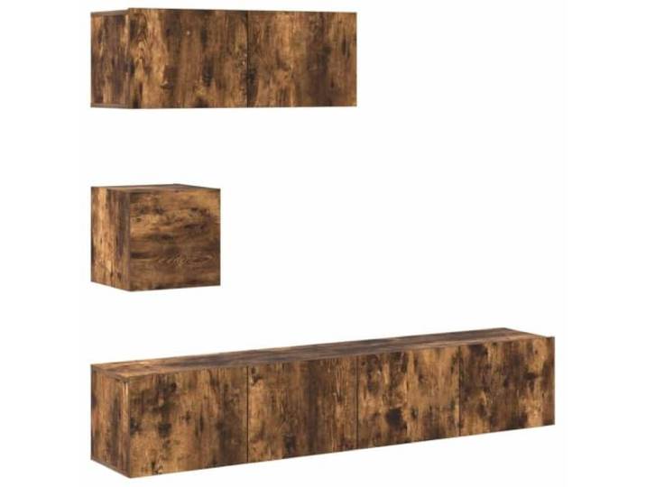 GHVBNMF 4-tlg. TV-Schrank-Set Hängend, Räuchereiche Holzwerkstoff Schwebendes Lowboard für Wohnzimmer: 4 Hängeelemente bieten flexiblen Stauraum und halten den Boden frei.