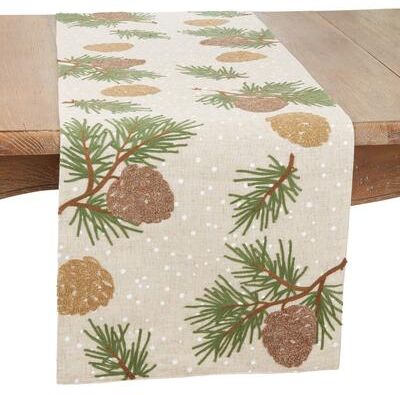 Saro Lifestyle "Rustic Pinecones Table Runner - 16""x70"""
