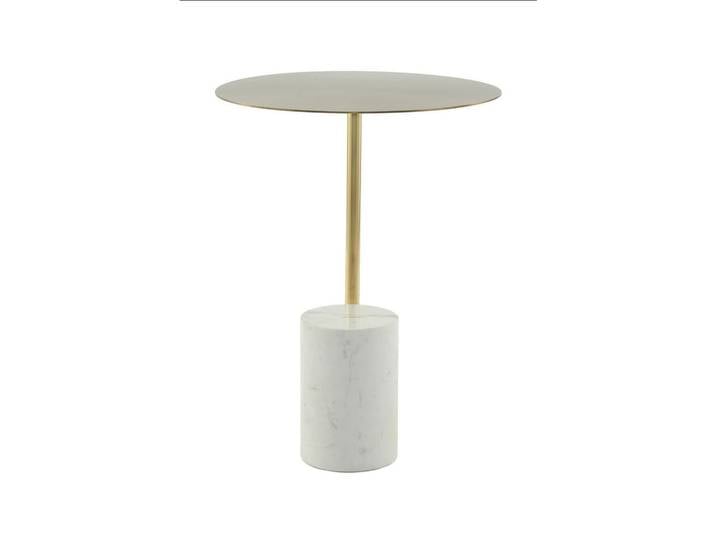 Beistelltisch, Weiß & Gold, 40x40x54 cm, Metall & Glas, Modern, Kayoom