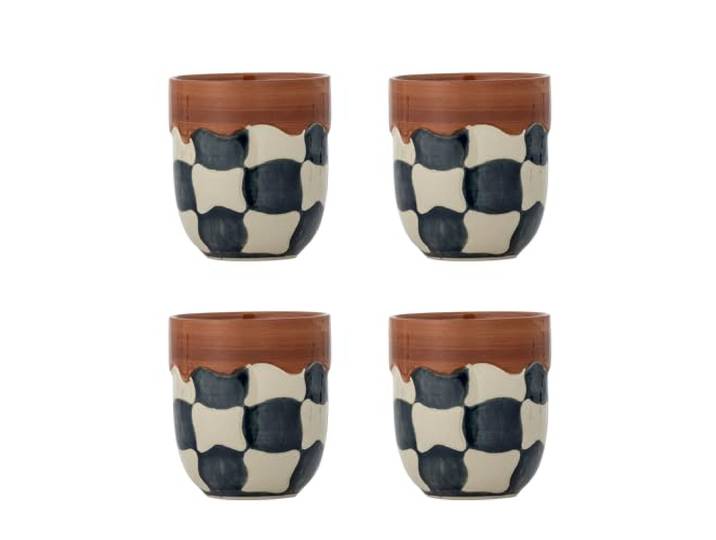 Bloomingville Check Tasse, Blau, Steingut, T9xH10 cm, 4er-Set, 375 ml