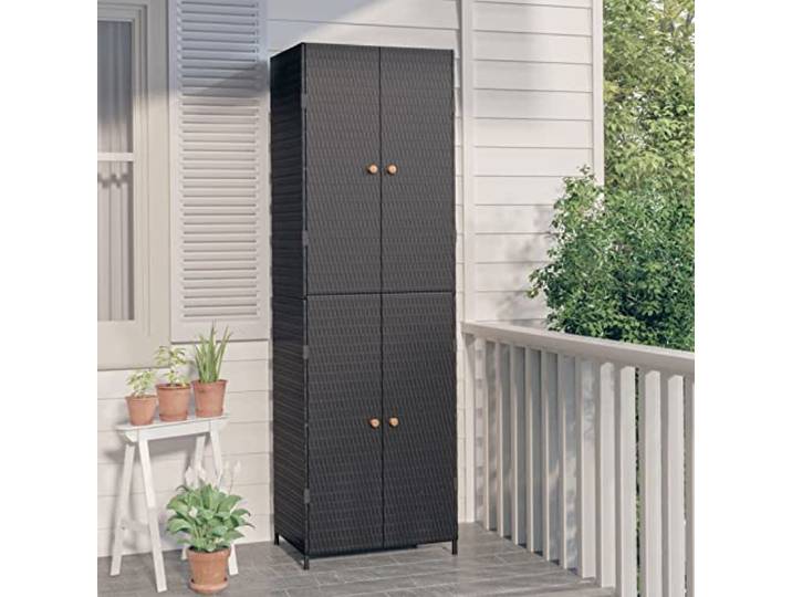 Camerina Gartenschrank Schwarz 59x40x180 cm Gartenhaus GeräTeschuppen Outdoor Schrank Terrassenschrank Gartenschrank Poly Rattan