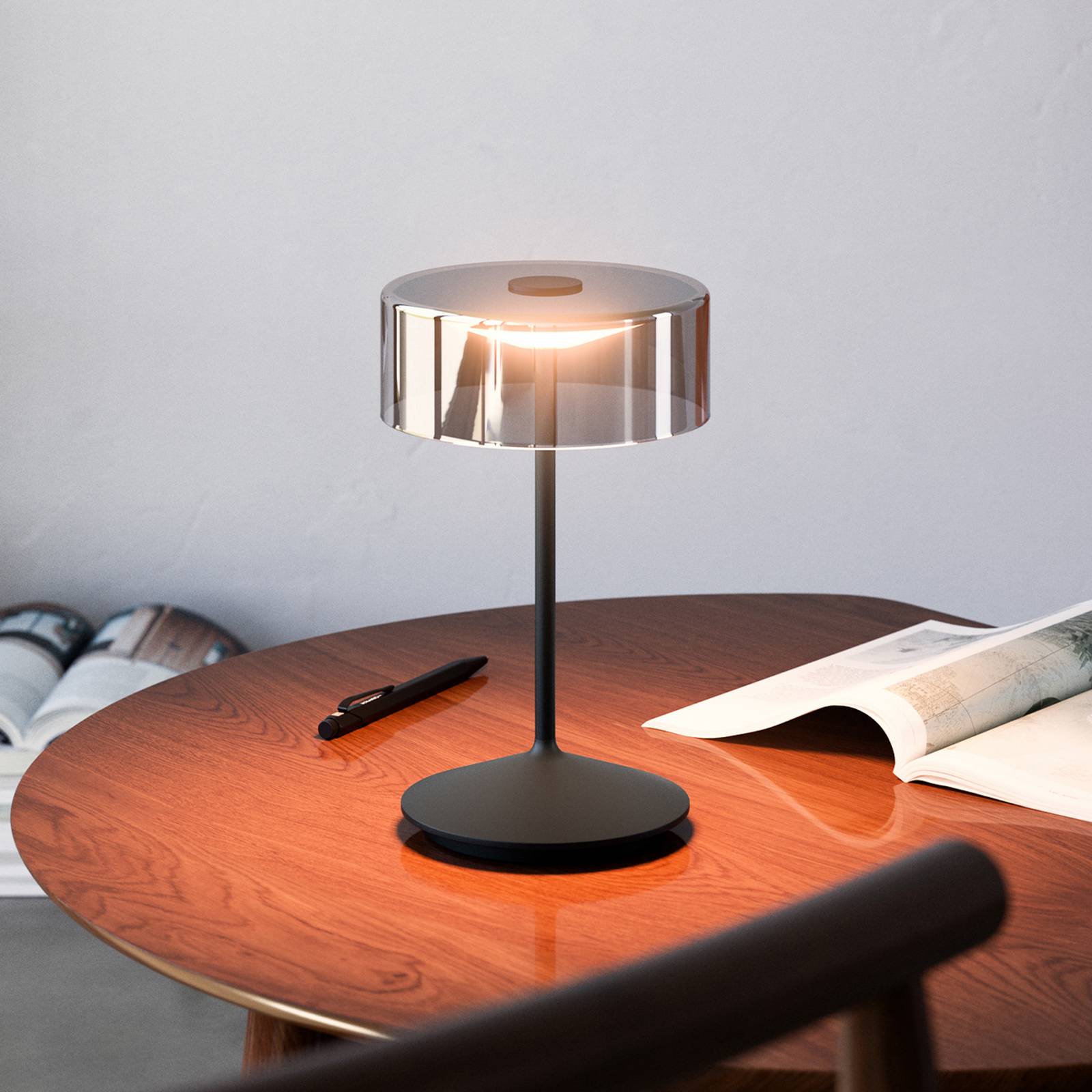Sigor LED-Akkutischleuchte Numotion, schwarz, Glas, IP54, dimmbar, schwarz, für Wohn- / Esszimmer, Glas, Modern