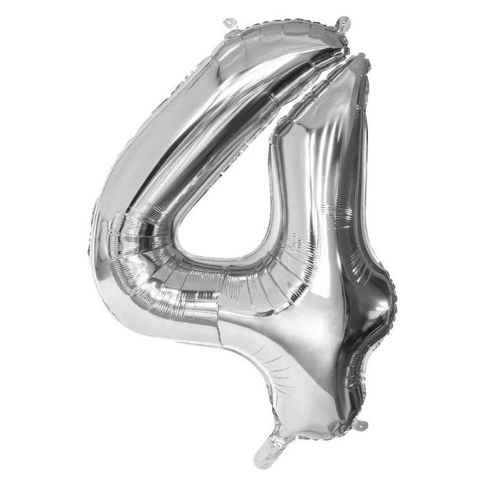 Boland Folienballon - Zahl 4 - silber - ca. 86 cm (1x) (21834)