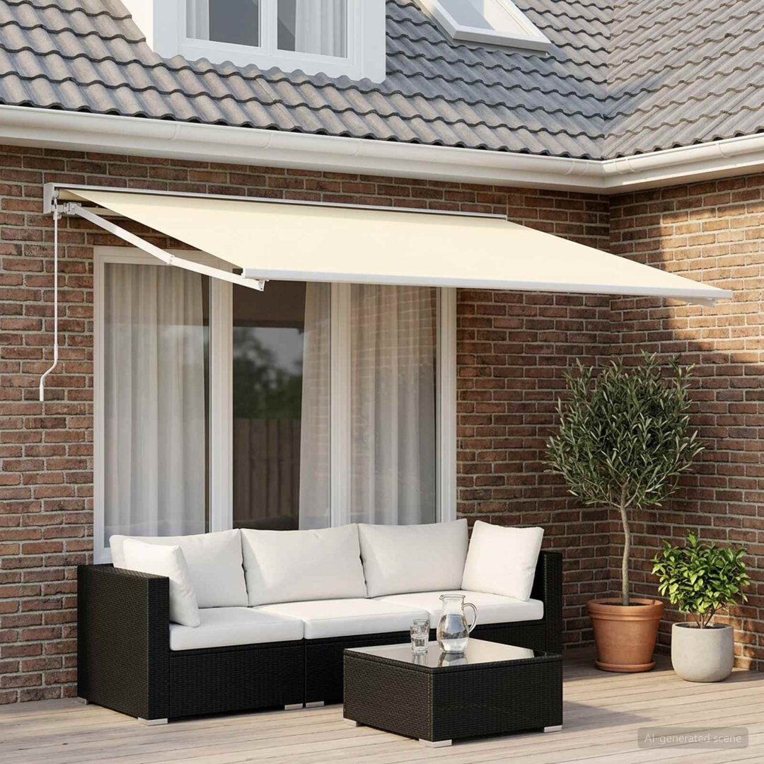 vidaXL Polyester Retractable Patio Awning Cream 300cm W x 250cm D