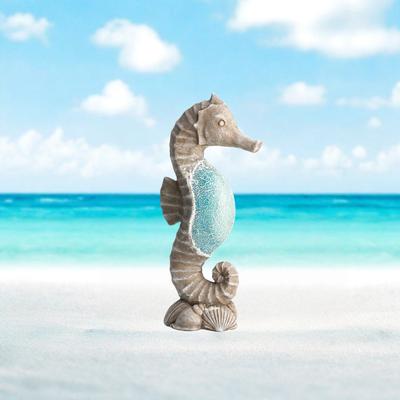 Glitzhome Faux Granite Mosaic Sitting Sea Horse Garden Statue Ocean Figurine