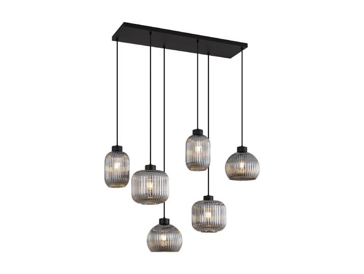 Suspension design noire avec verre fumé 6 lumières - Ana