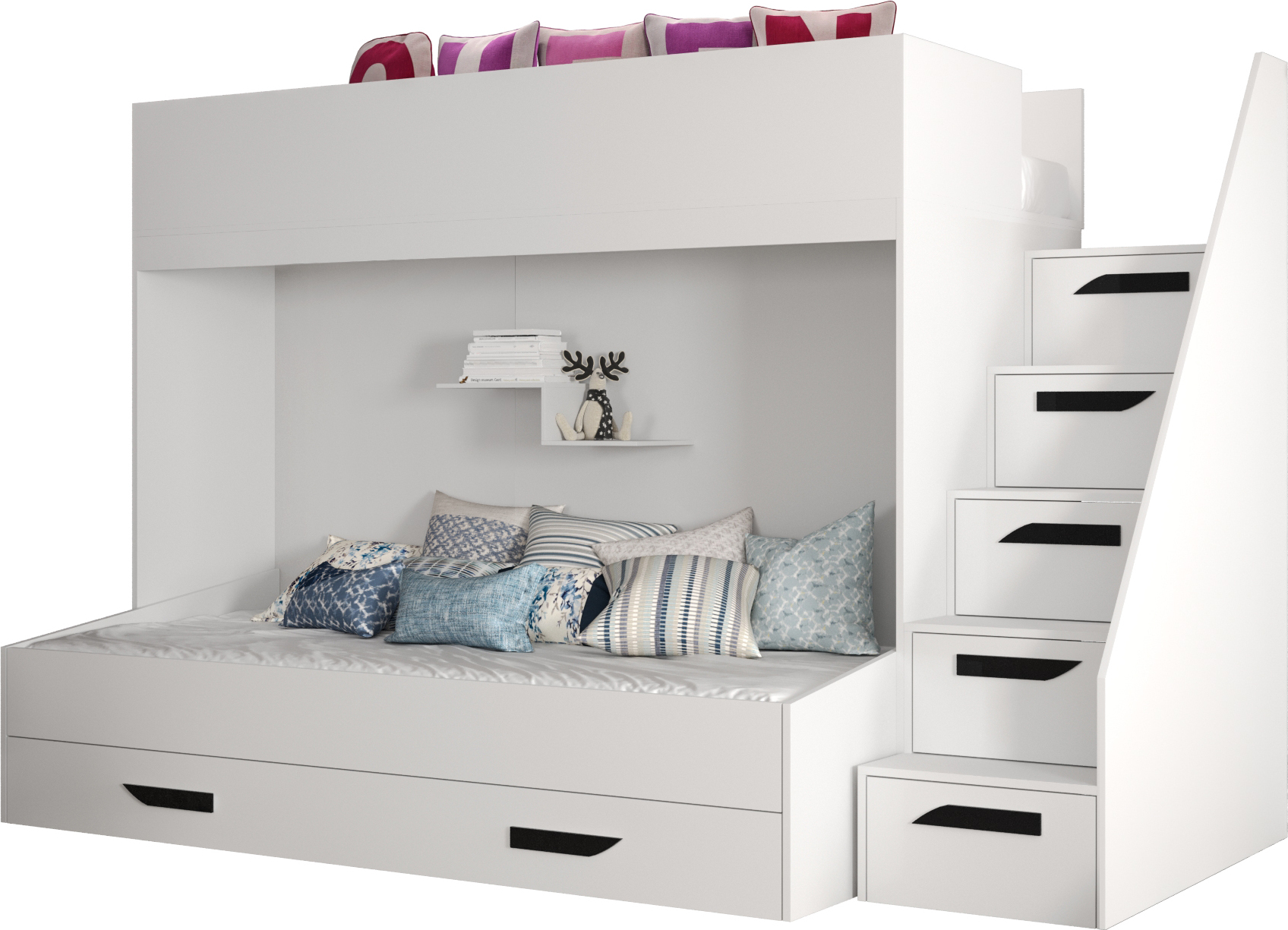 MINIO go for it, Etagenbett "PARTY 16", schwarze Griffe aus MDF, Weiße Farbe