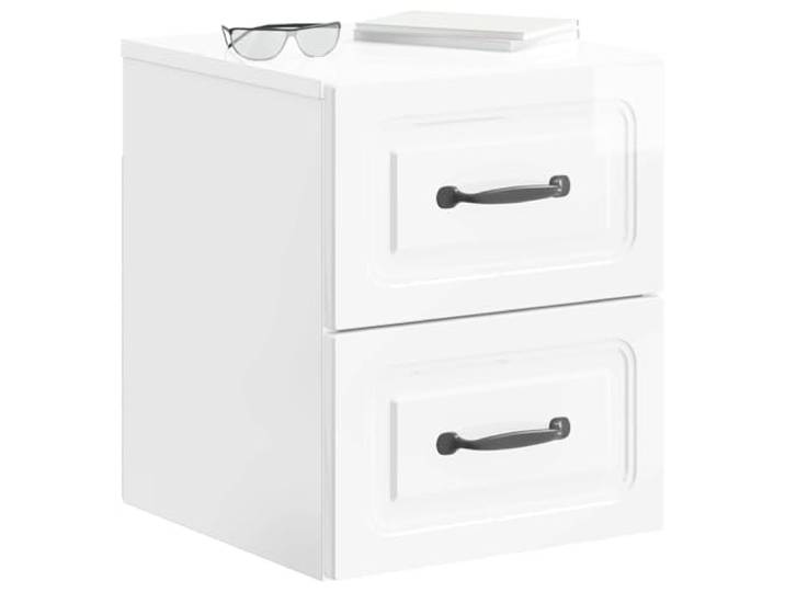 KTHLBRH Wand-Nachtschrank, 2 Stück, weiß, glänzend, 34,5 x 33 x 40 cm Technisches Holz, 2 Schubladen, großer Raum, Wandmontage, Schlafzimmer