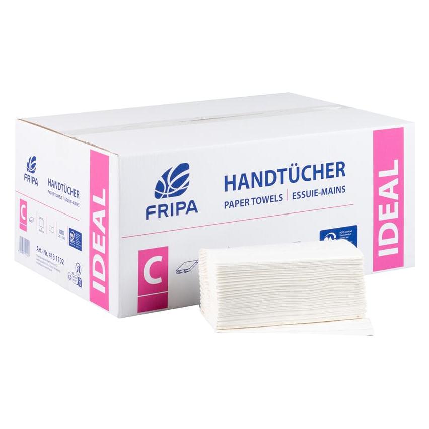 Fripa Handtuchpapier IDEAL, 250 x 330 mm, C-Falz, hochweiss 1-lagig, aus 100% Zellstoff, reissfest (20x) (4131102)
