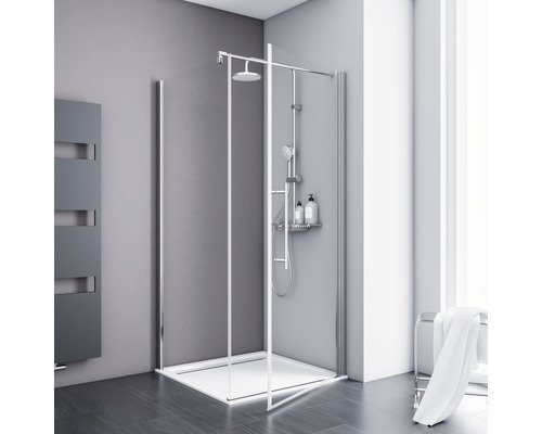 SCHULTE Duschtür mit Seitenwand mit Drehtür Alexa Style 2.0 ExpressPlus 90 x 90 x 192 cm Profil aluminium Klarglas schmu