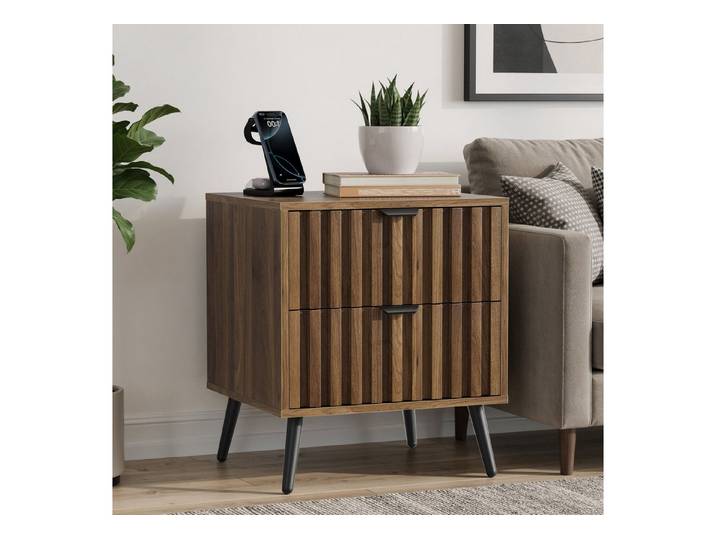 Fine Life Pro Nachttisch Moderner Nachttisch mit eingelassenem Design und zwei Schubladen