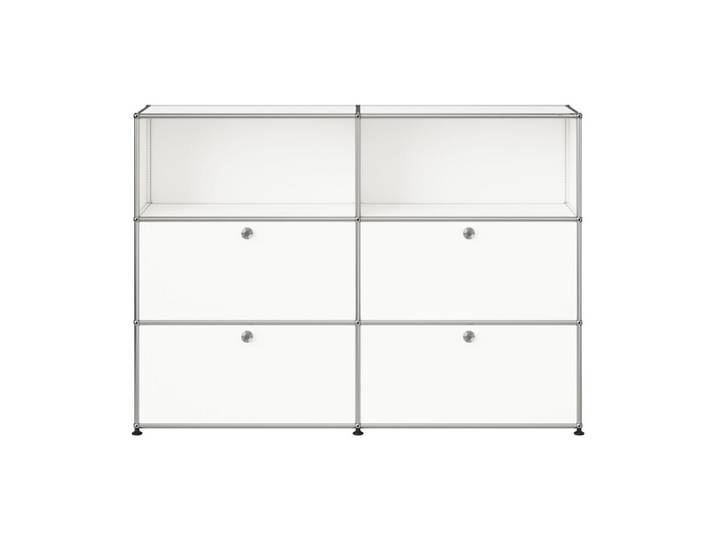 USM Haller Kommode 2-fach breit 2 Fächer 4 Klapptüren weiß oben mit Schloss reinweiß 153x109x38 cm
