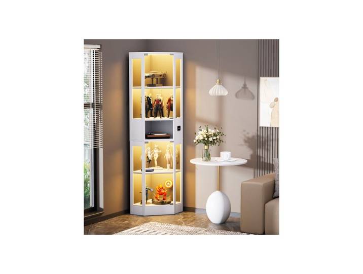 HOMVRA Vitrine en verre 80x35x165cm - Meuble de salon avec 2 Portes Vitrées LED et Détection Mouvement - Blanc