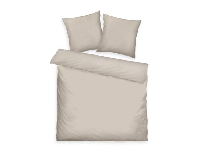 Tom Tailor Satin-Bettwäsche, 2 * 80x80 cm + 200x220 cm, 100% Baumwolle/Satin, mit Doppelnaht am Kissen, Wendemotiv und farbigem Markenreißverschluss, Two-Tone SOLID Colors Beige (Sunny Sand)