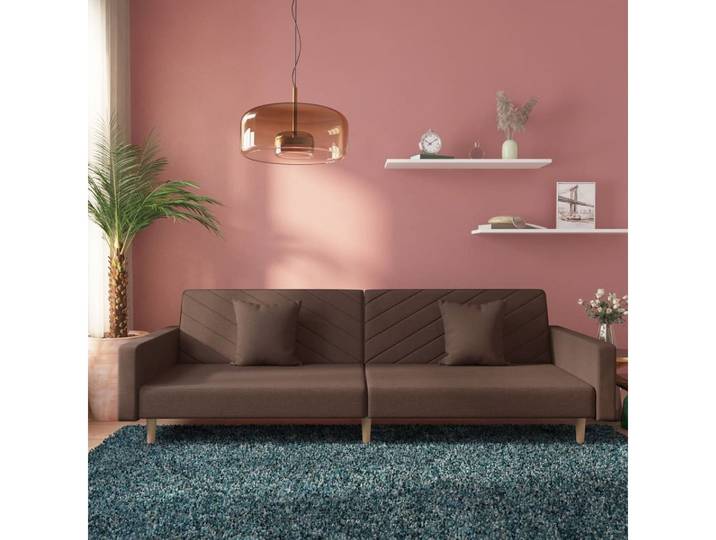 vidaXL Sofa vidaXL Schlafsofa 2-Sitzer mit 2 Kissen Taupe Stoff